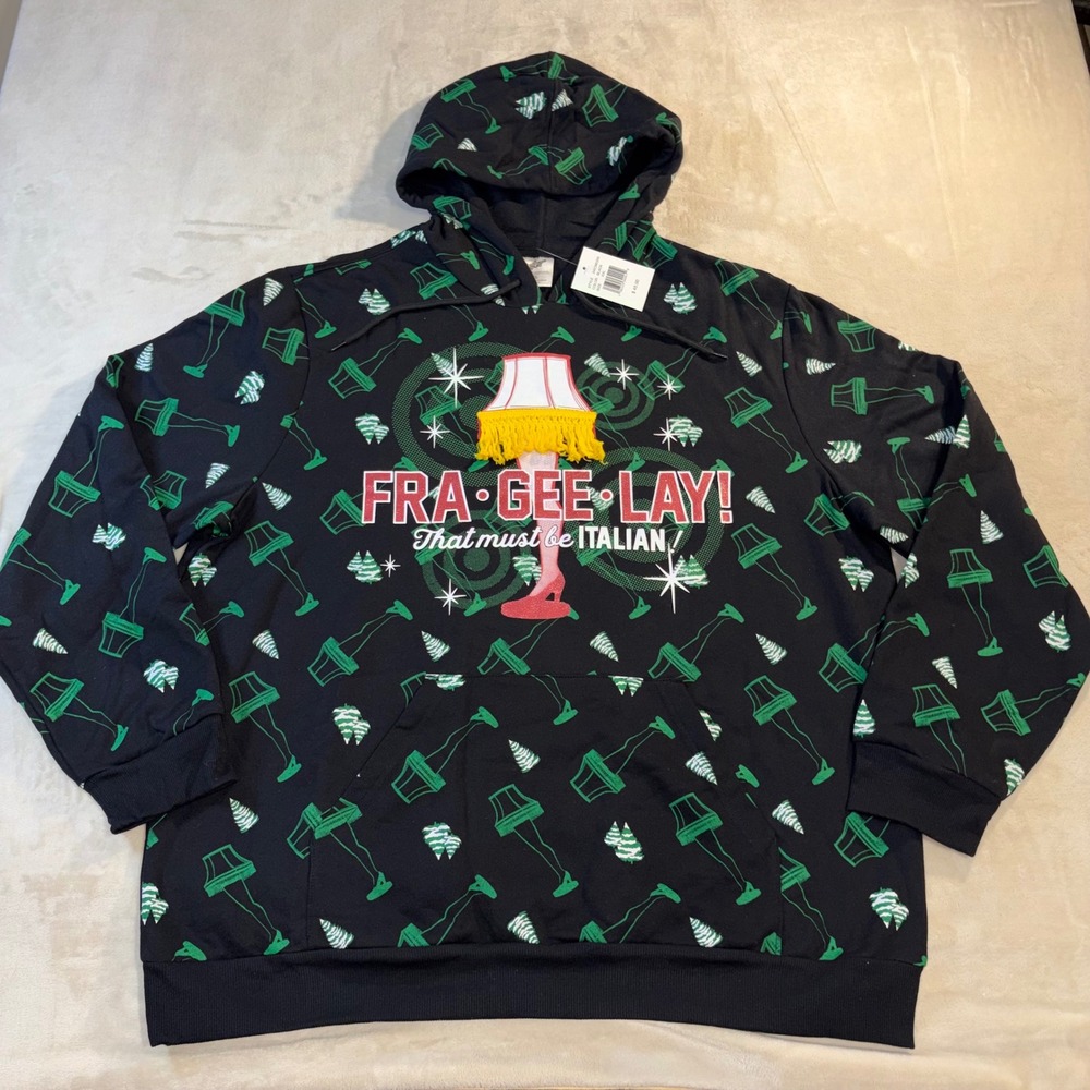 A Christmas Story Leg Lamp Fra-Gee-Lay Hoodie Black XXL 2WCM0359 NWT Mens
